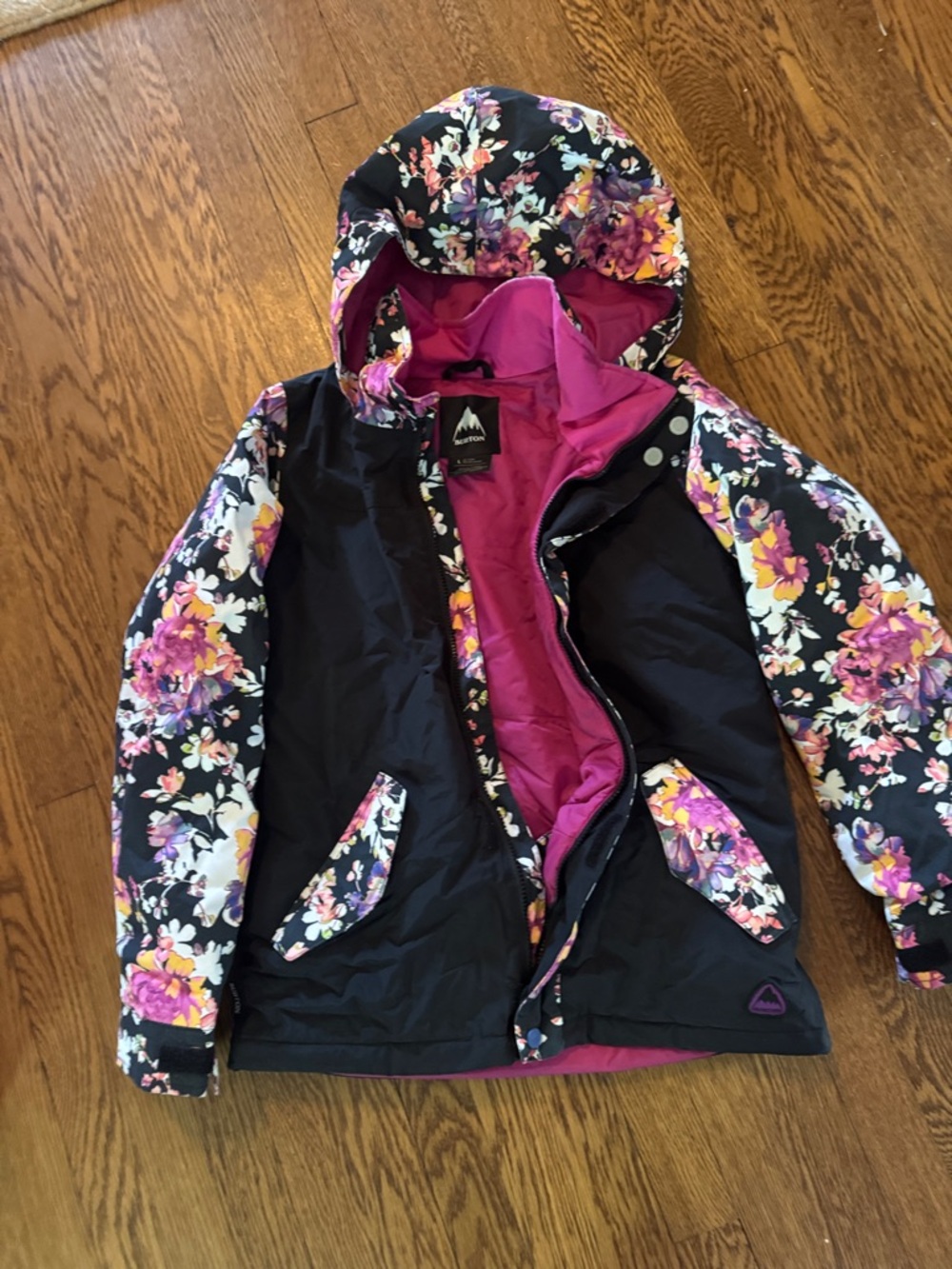 Burton girls Floral-Accent Black & Purple Women's Hooded Jacket ski/snowboard